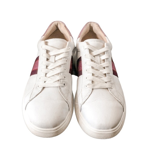 Kate Spade Keswick Glitter Stripe Low-Top Sneakers White Pink Stripe 9.5 - Picture 2 of 10